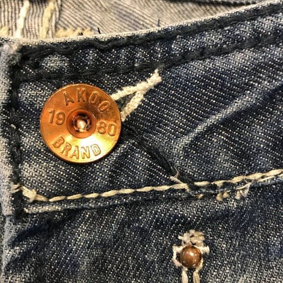 Akoo Brand distressed wide‎ leg blue jeans 42X33 - Picture 6 of 11